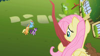 Fluttershy on a tree with squirrels S2E10