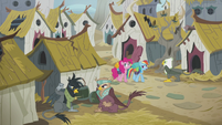 Pinkie and Rainbow walking in Griffonstone S5E8