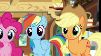Rainbow and Applejack listen to Fluttershy S7E5