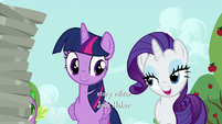 Rarity greets Twilight and Spike S6E10