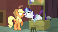 Rarity presses her muzzle against Applejack's S5E16