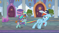 Snips pulls Rainbow back by her tail S9E15
