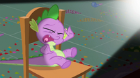 Spike shielding eyes from lamp S1E25