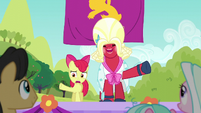 Apple Bloom and Orchard Blossom cheering out of sync S5E17