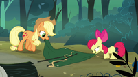 Applejack and Apple Bloom setting up a tent S3E06