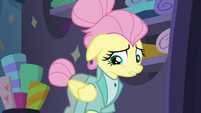 Fluttershy looking at raccoons for approval S8E4