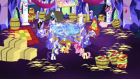 Mane Six in cluttered throne room S5E3