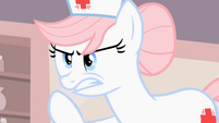 Nurse Redheart shushing Pinkie S2E13