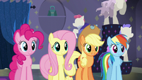 Pinkie, Fluttershy, AJ, and Dash pleased S6E9
