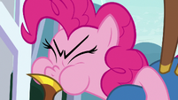 Pinkie Pie blowing into the yovidaphone S8E18