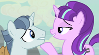 Starlight puts her hoof onto Party's chin S5E02
