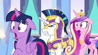 Twilight and Cadance shocked; Shining Armor furious S6E16