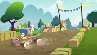 Apple Bloom speeding down the track S6E14