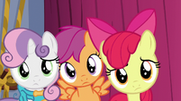 Cutie Mark Crusaders looking at Tender Taps S6E4