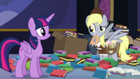Derpy shaking her head at Twilight S6E25