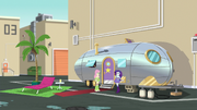 Fluttershy and Rarity outside Chestnut Magnifico's trailer EGS2