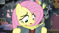 Fluttershy reading one of Meadowbrook's journals S7E20