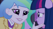 Principal Celestia hand on Twilight's chin EG