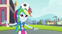 Rainbow Dash with soccer ball on her head EG2