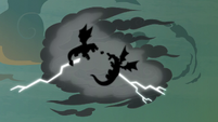 Flash and dragons' silhouettes in the thundercloud S7E16