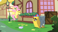 Fluttershy gets scared by the hay bale with eyes