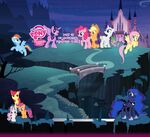 The Mane Six at a castle