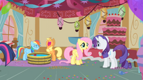 The ponies enjoying the party S1E25