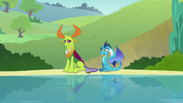 Thorax and Princess Ember sit by the lake S7E15