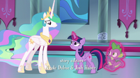 Twilight excuses herself and Spike from Celestia S8E7