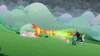 Villains blasting the shielded ponies S9E25