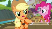 Applejack pulls on steering wheel S4E09