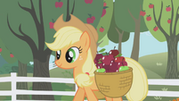 Applejack walking through the apple orchard S01E03