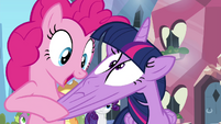 Pinkie stretching Twilight's face S4E25