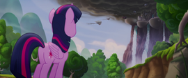 Twilight Sparkle looking up at Canterlot MLPTM
