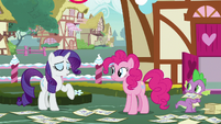 Rarity laughs off Pinkie and Spike's guesses S7E9