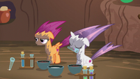 Scootaloo blows test tube out of her mouth S6E4