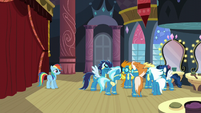 The Wonderbolts whispering to each other S5E15