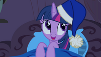 Twilight looking at her awesome nightcap.