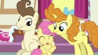 Pumpkin Cake ruffling Li'l Cheese's mane S9E26