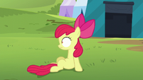 Apple Bloom sitting up and looking at Orchard Blossom S5E17