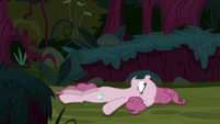 Fake Pinkie lying bored on the ground S8E13