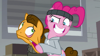 Pinkie trying to help Cheese smile S9E14
