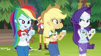 Rainbow, AJ, and Rarity walk to their tents EG4