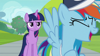 Rainbow laughing at Twilight's words S9E15