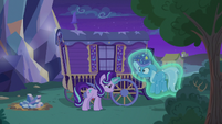 Starlight Glimmer levitates Trixie out of her wagon S6E25