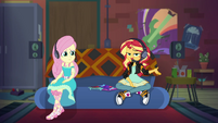 Sunset, you're back in your old clothes? And you got new shoes? That is strangely amusing.