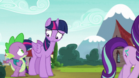 Twilight Sparkle and Spike look at each other S5E26