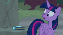 Twilight Sparkle notices the journal glowing S7E25