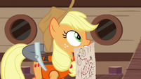 Applejack looking up at the ship deck S6E22
