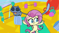 Bubbles knocks weights off Fluttershy's barbell PLS1E4a